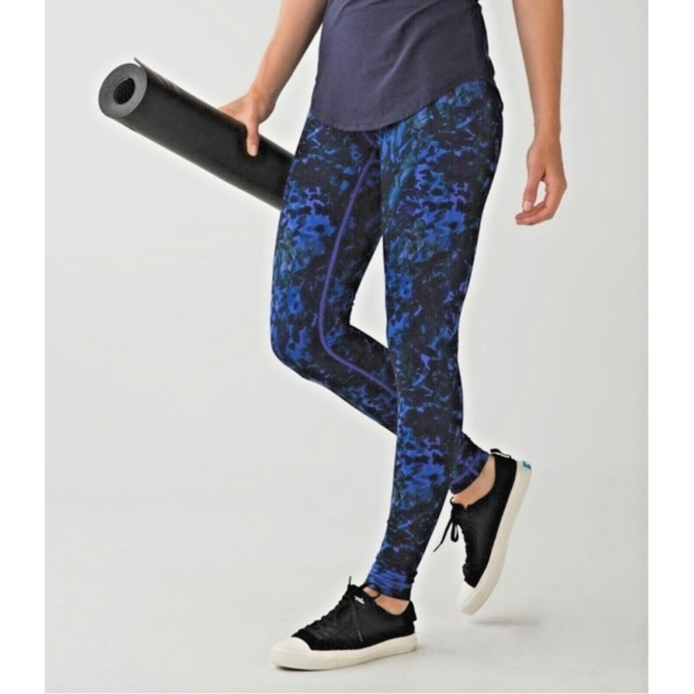 Lululemon Leggings Womens 4 Blue Purple Wunder Under High Rise Floral Yoga Pants